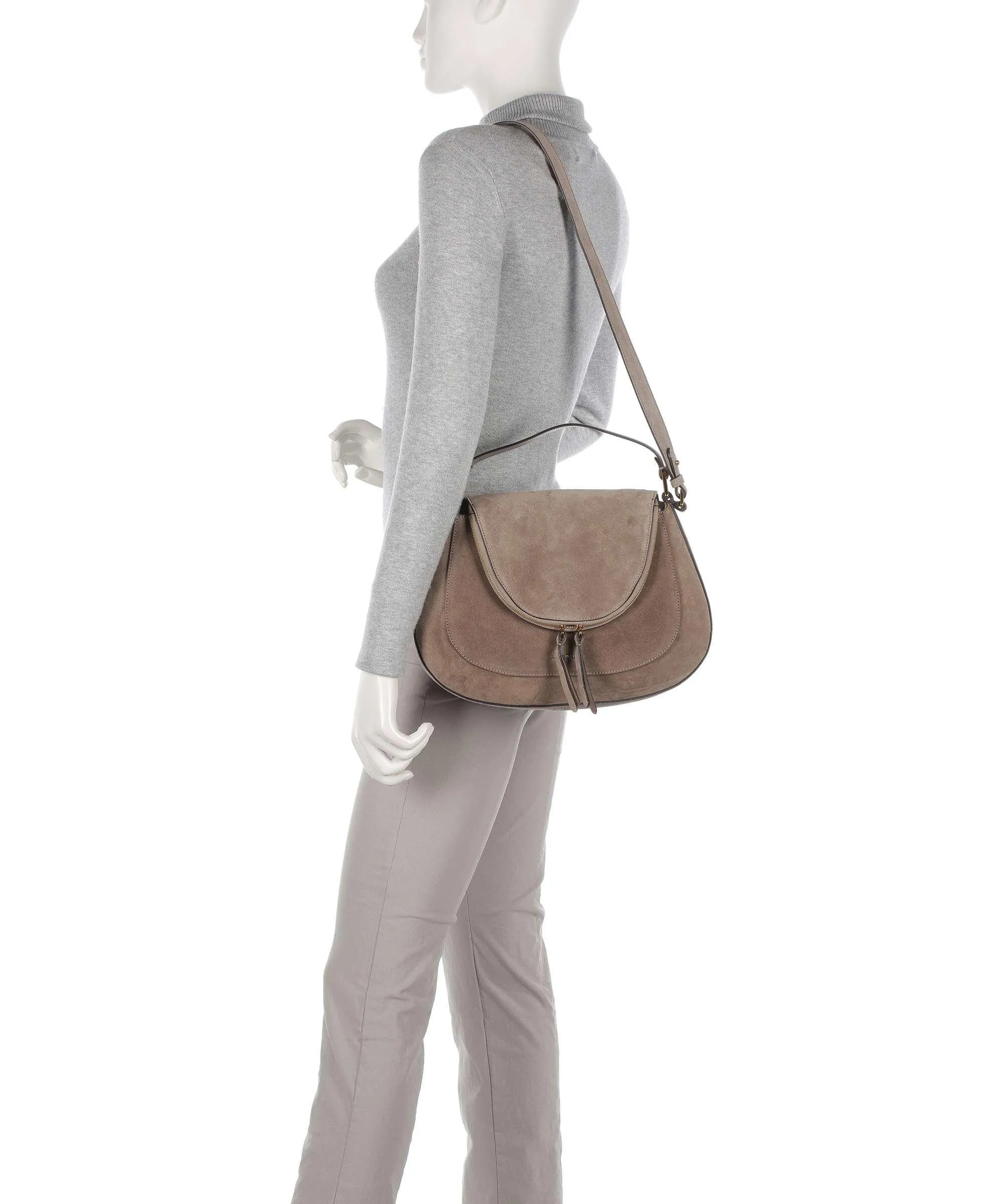 Coccinelle Sole Suede Taupe Rough Cowhide Leather Hobo Bag