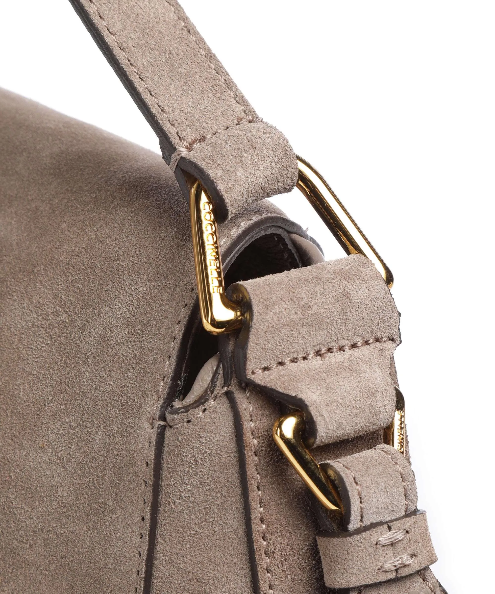 Coccinelle Sole Suede Taupe Rough Cowhide Leather Hobo Bag