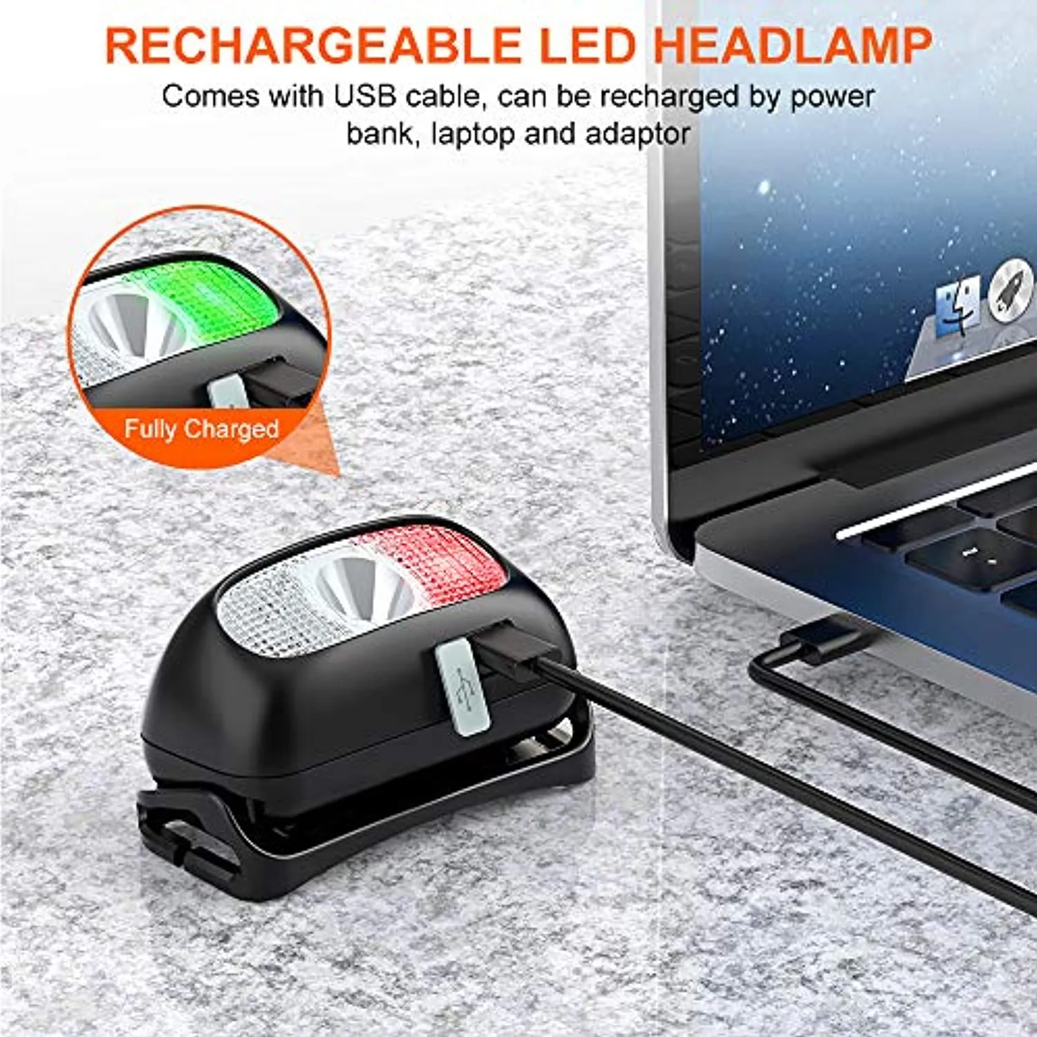 Cocoda Torcia Frontale, Lampada Frontale LED Ricaricabile con 5 Modalità di Illuminazione, 200 Lumen, IPX4 Impermeabile, Regolab