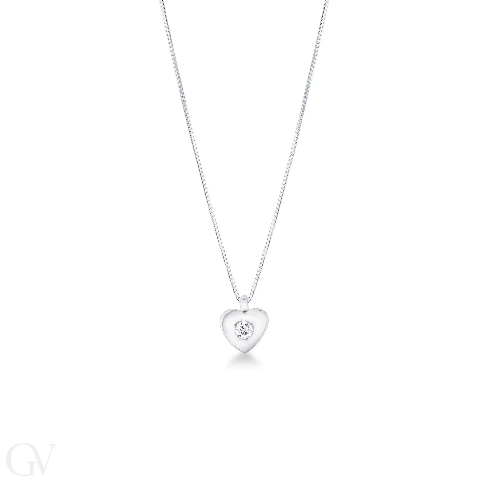 Collana con ciondolo a cuore in oro bianco 18k e diamante, circa 5x6 mm