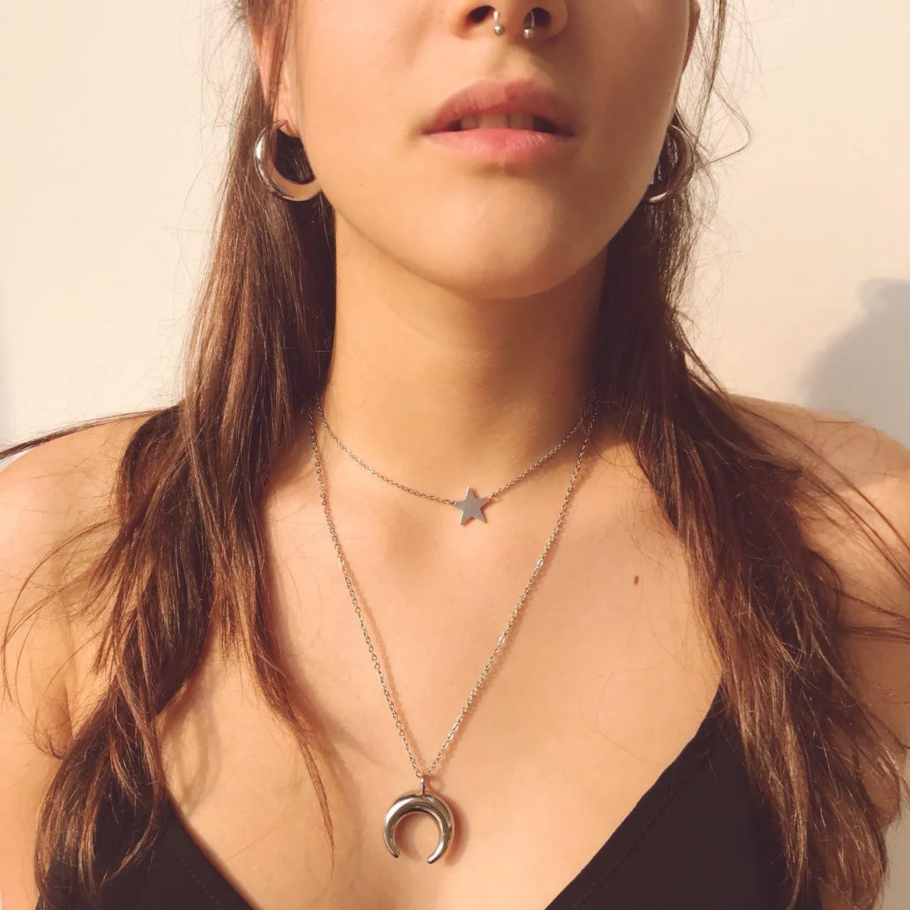 COLLANA MEZZA LUNA BOMBATA ARGENTO