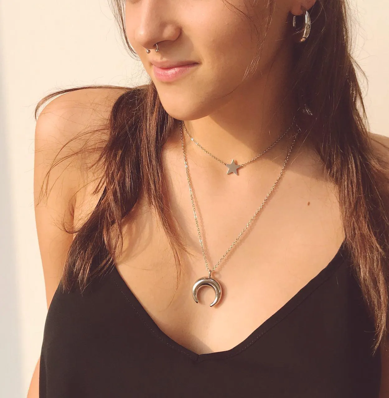 COLLANA MEZZA LUNA BOMBATA ARGENTO