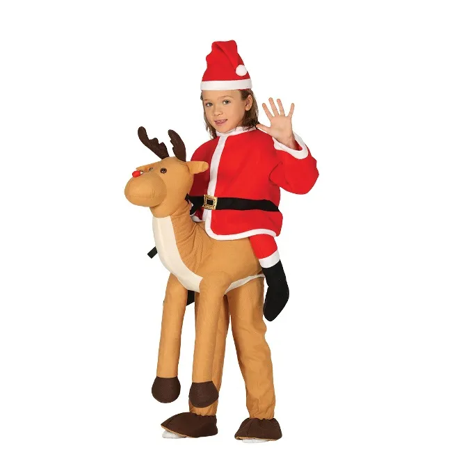 Santa Claus Costume Riding a Reindeer for Kids