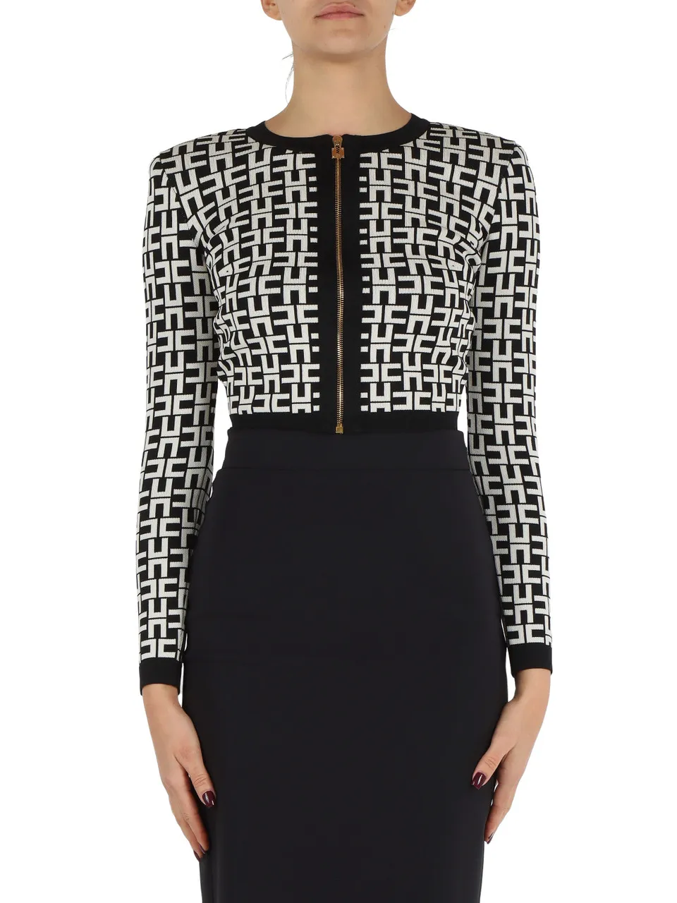 Cropped jacquard cardigan