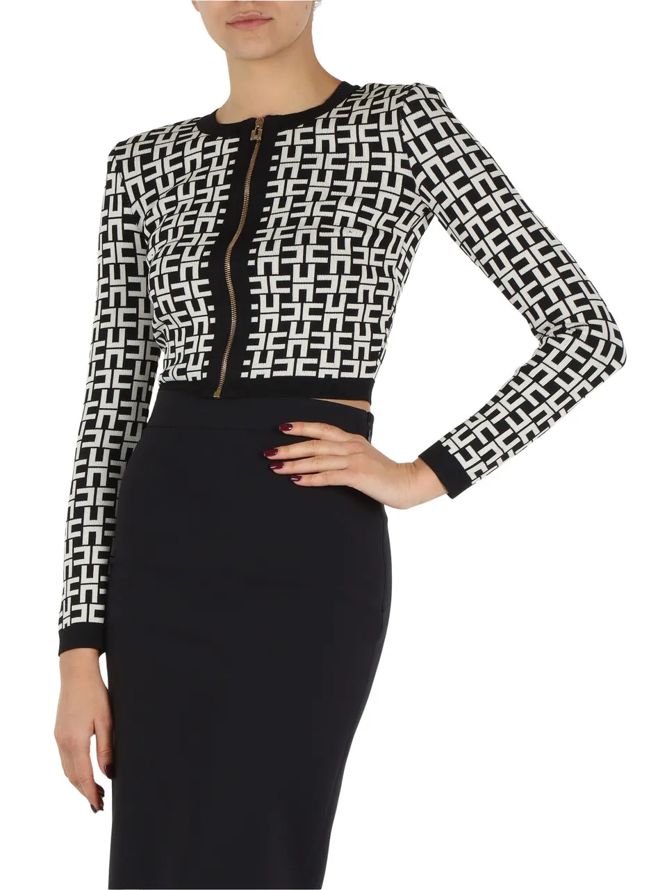 Cropped jacquard cardigan
