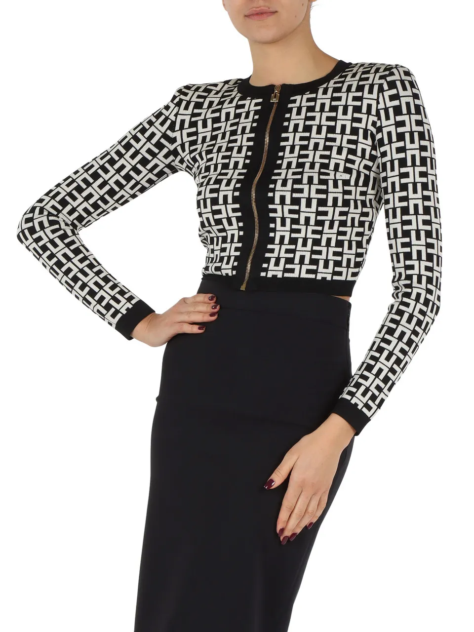 Cropped jacquard cardigan