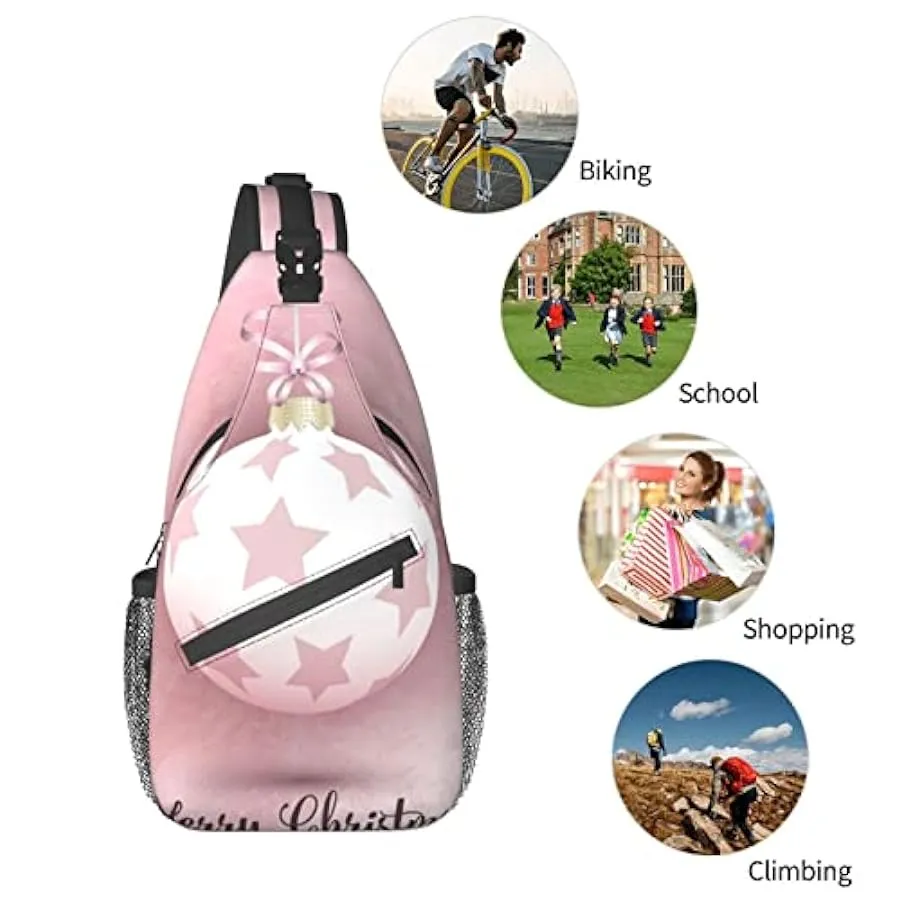 DJNGN Pink Christmas Ball Crossbody Bag, Outdoor Weekend Hiking Backpack, Suitable