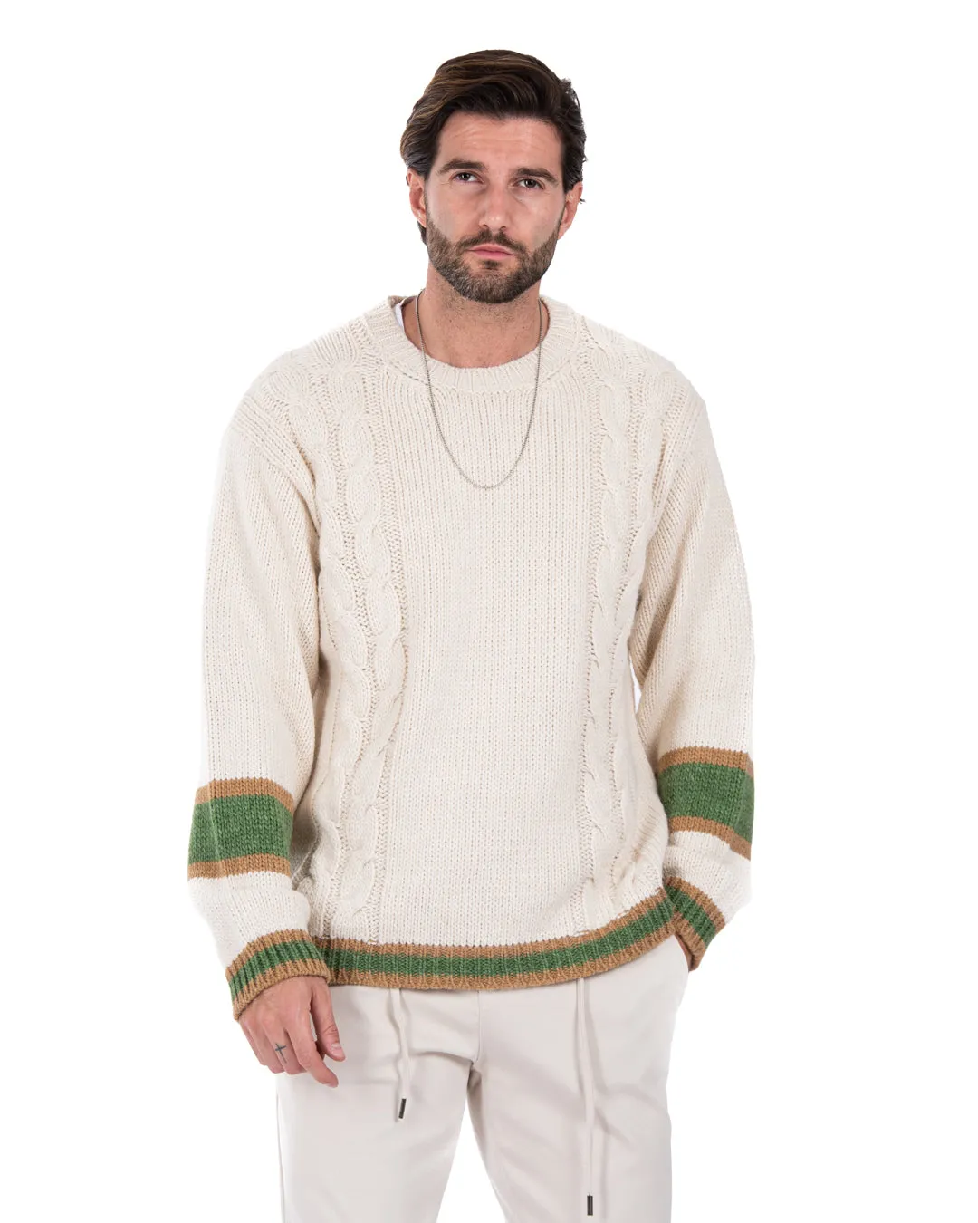 Edam - maglione beige con trecce laterali