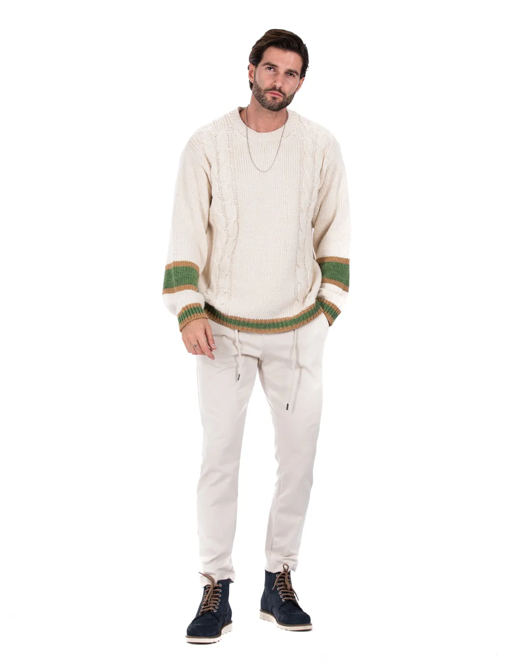 Edam - maglione beige con trecce laterali