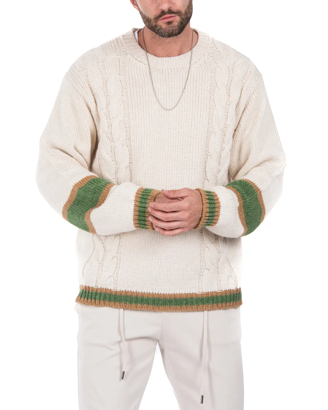 Edam - maglione beige con trecce laterali
