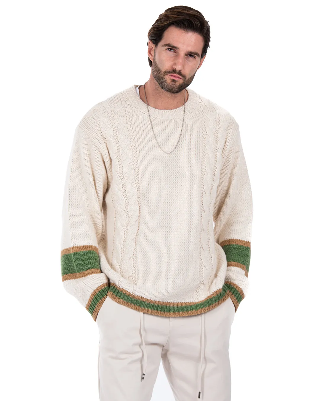 Edam - maglione beige con trecce laterali