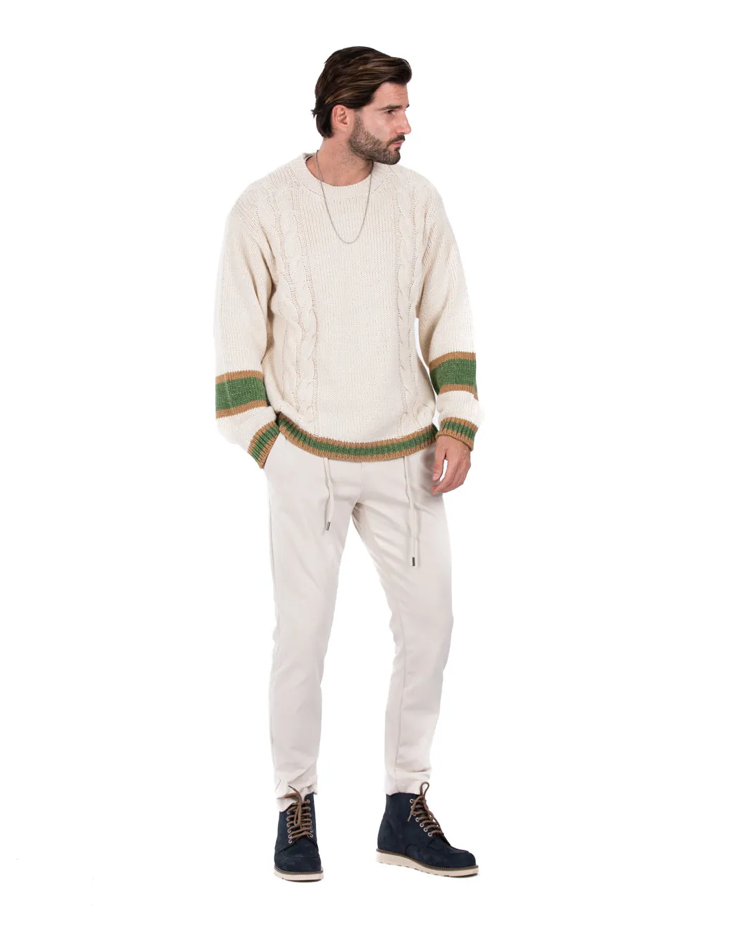 Edam - maglione beige con trecce laterali