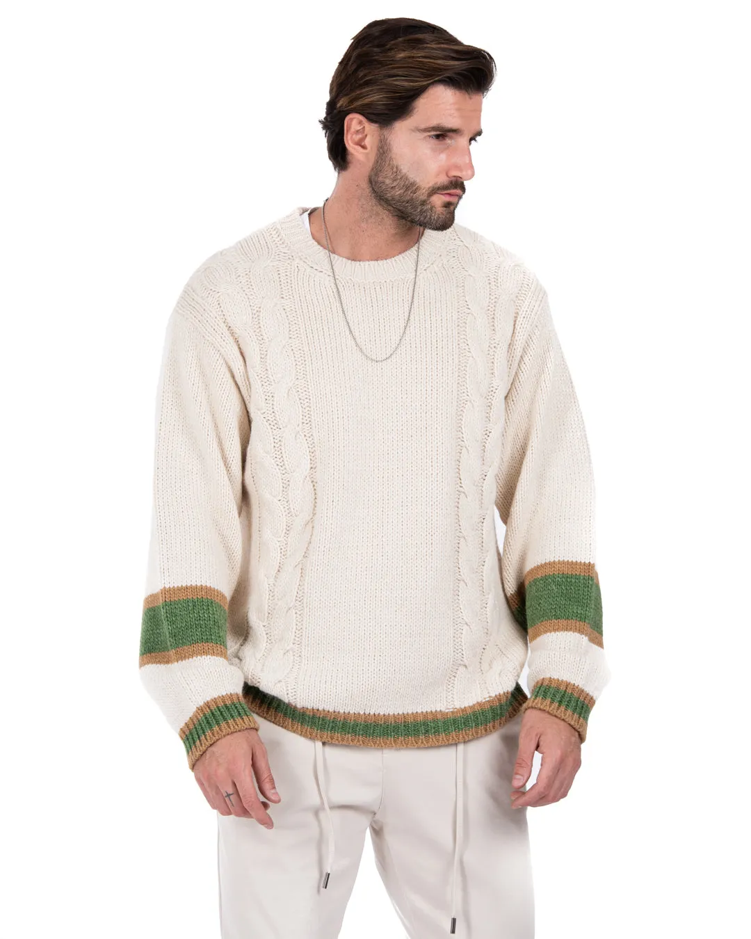 Edam - maglione beige con trecce laterali