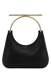 Elegant Black Leather Cross-Bar Handbag