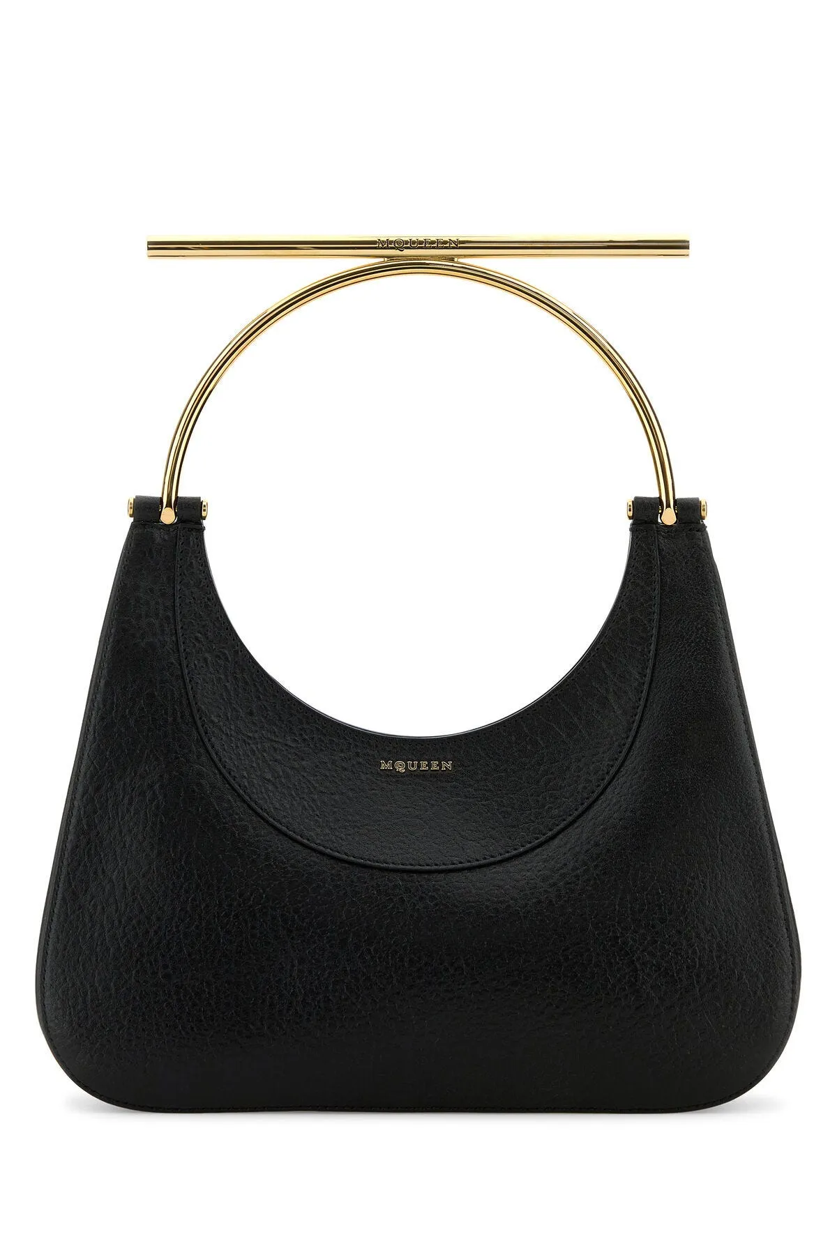 Elegant Black Leather Cross-Bar Handbag