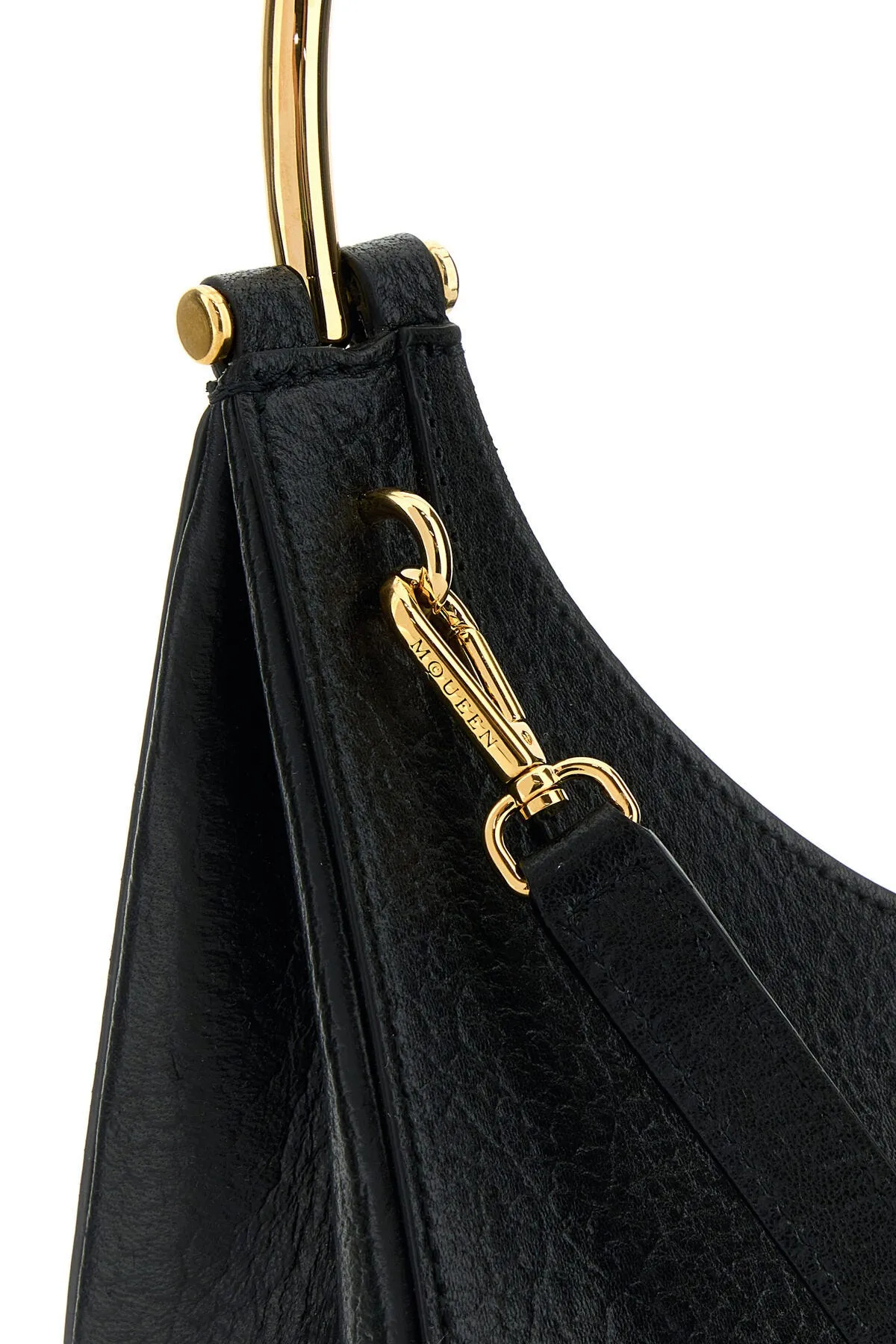Elegant Black Leather Cross-Bar Handbag