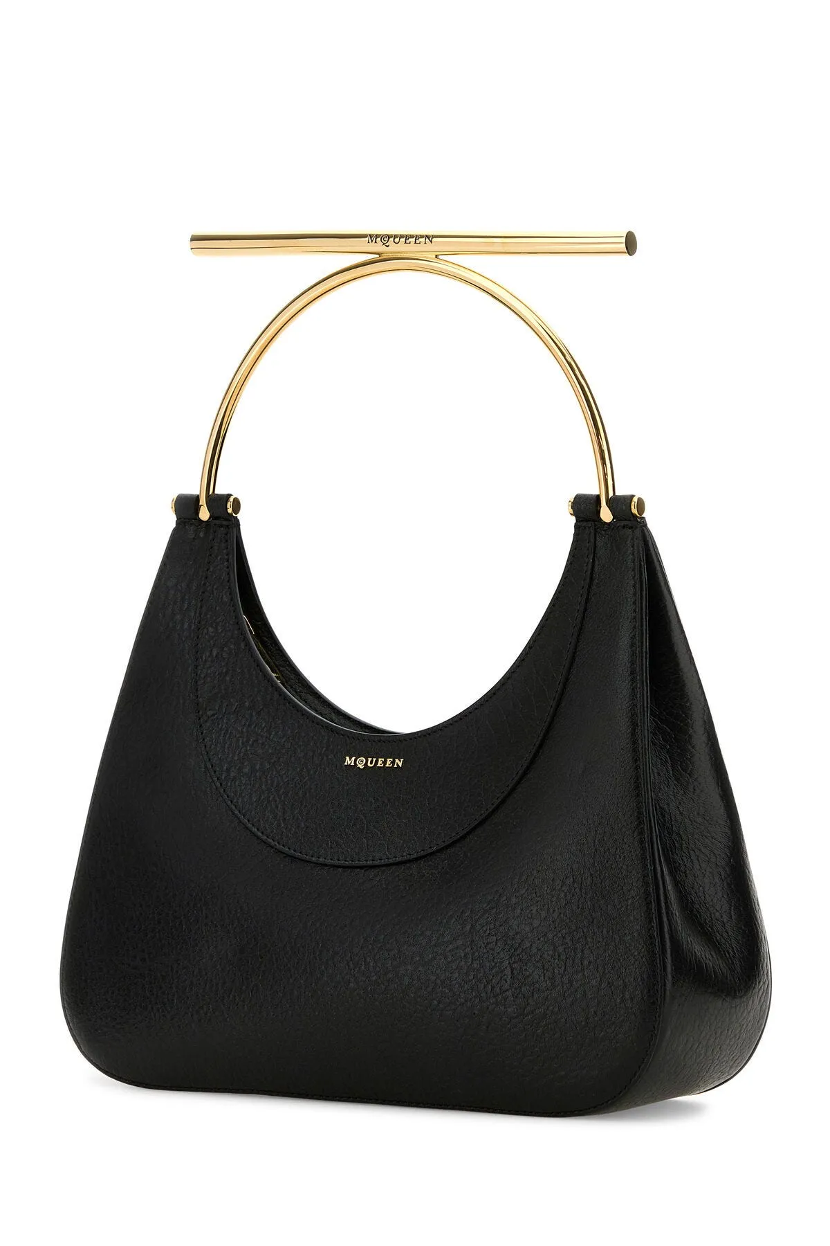 Elegant Black Leather Cross-Bar Handbag