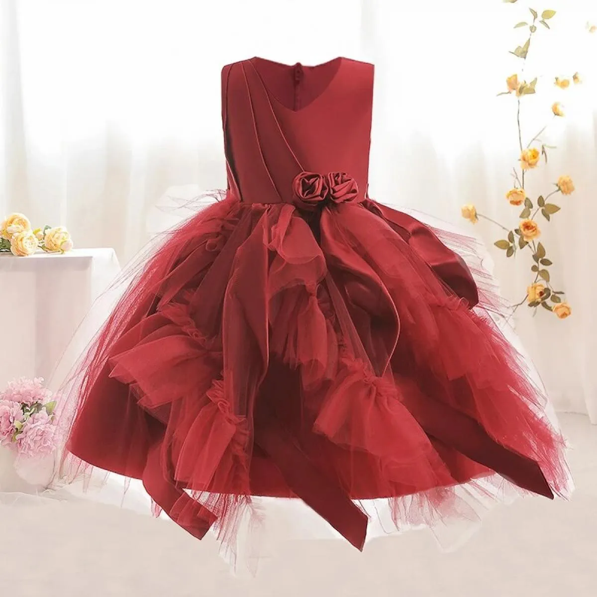 elegant flower girls princess kids child wedding Christmas party dress teen children formal evening junior