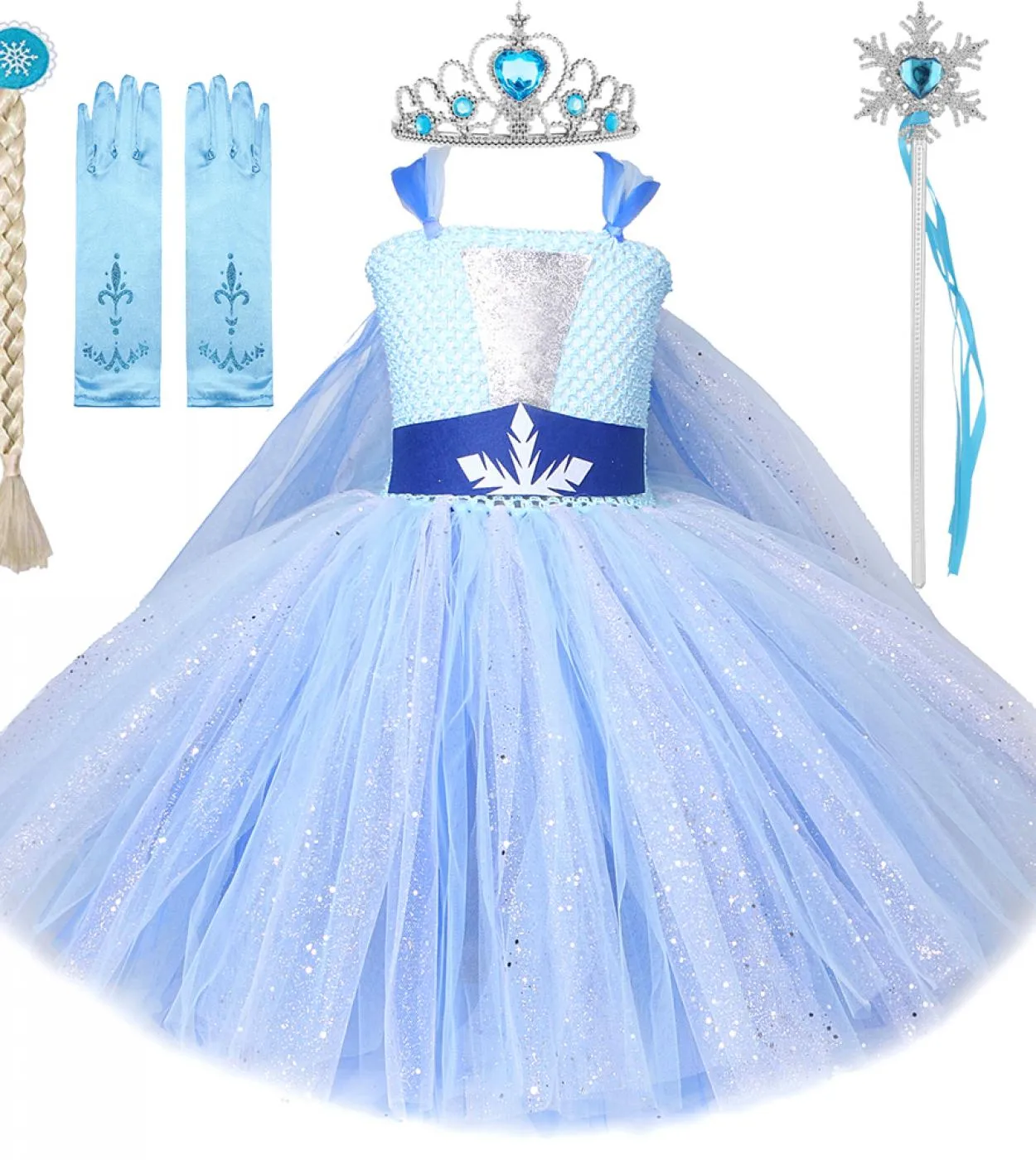 Elsa Christmas Snow Princess Dress - Sequin Elsa Dress for Girls
