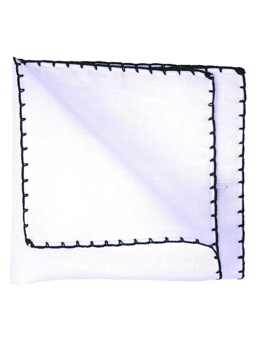 Fazzoletto in lino bianco con ricamo CROCHET verde 