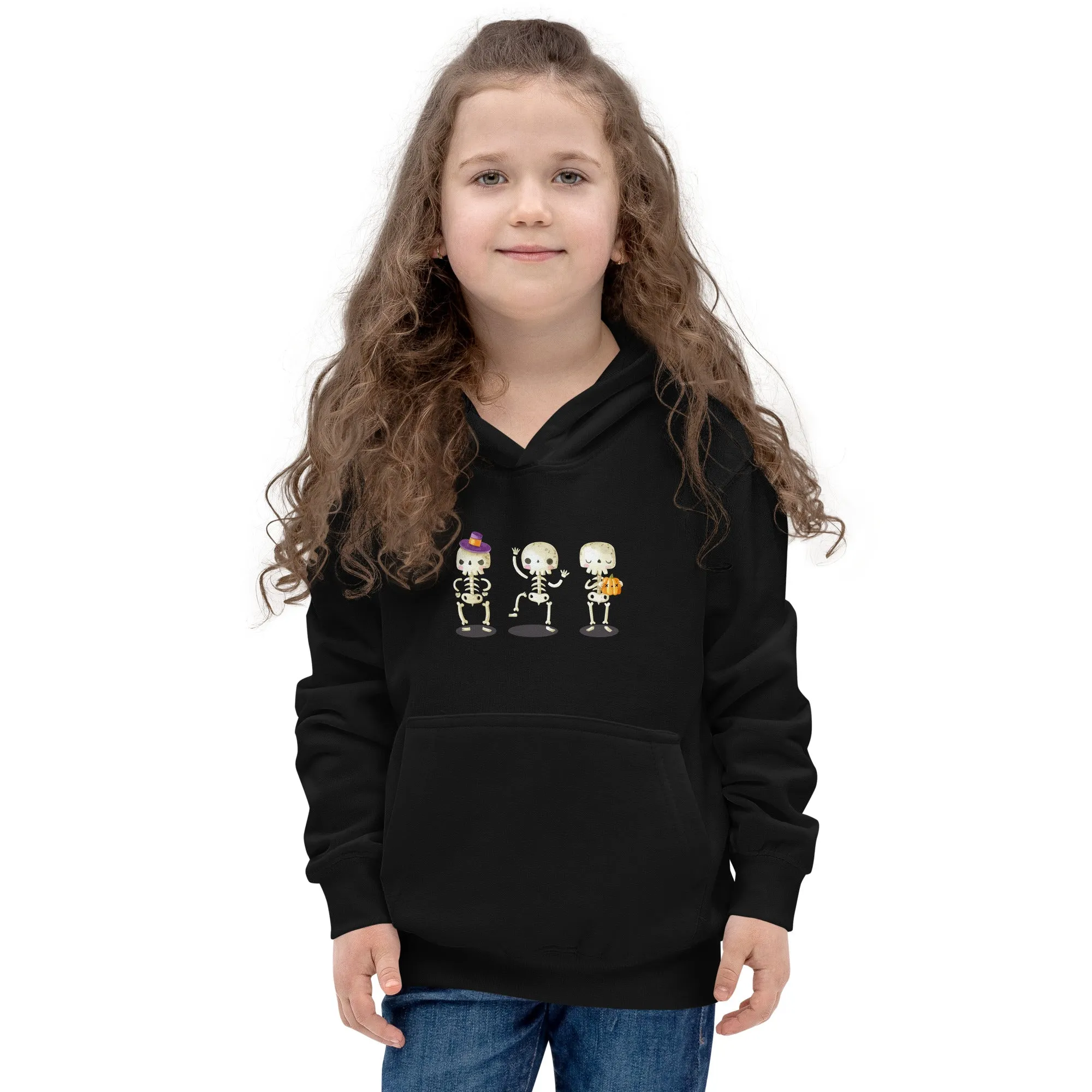 Felpa con cappuccio unisex per bambini con scheletri di Halloween