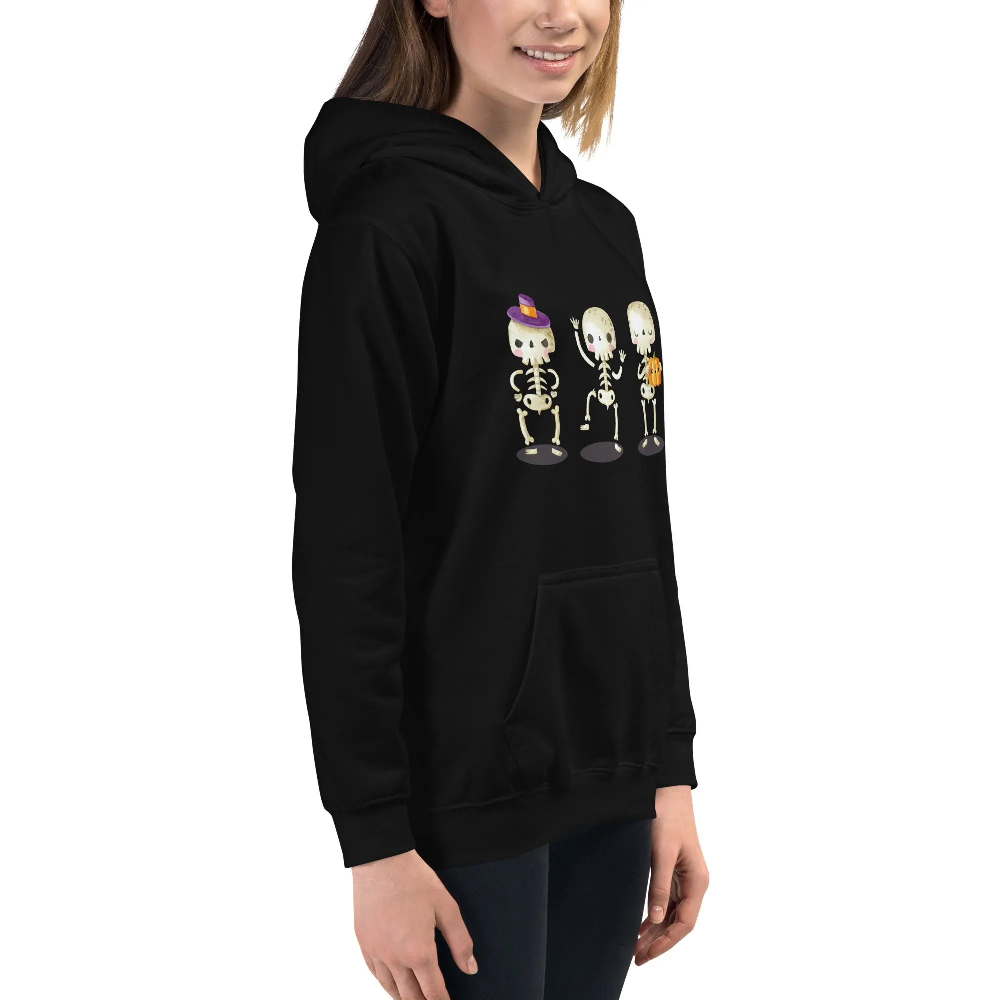 Felpa con cappuccio unisex per bambini con scheletri di Halloween