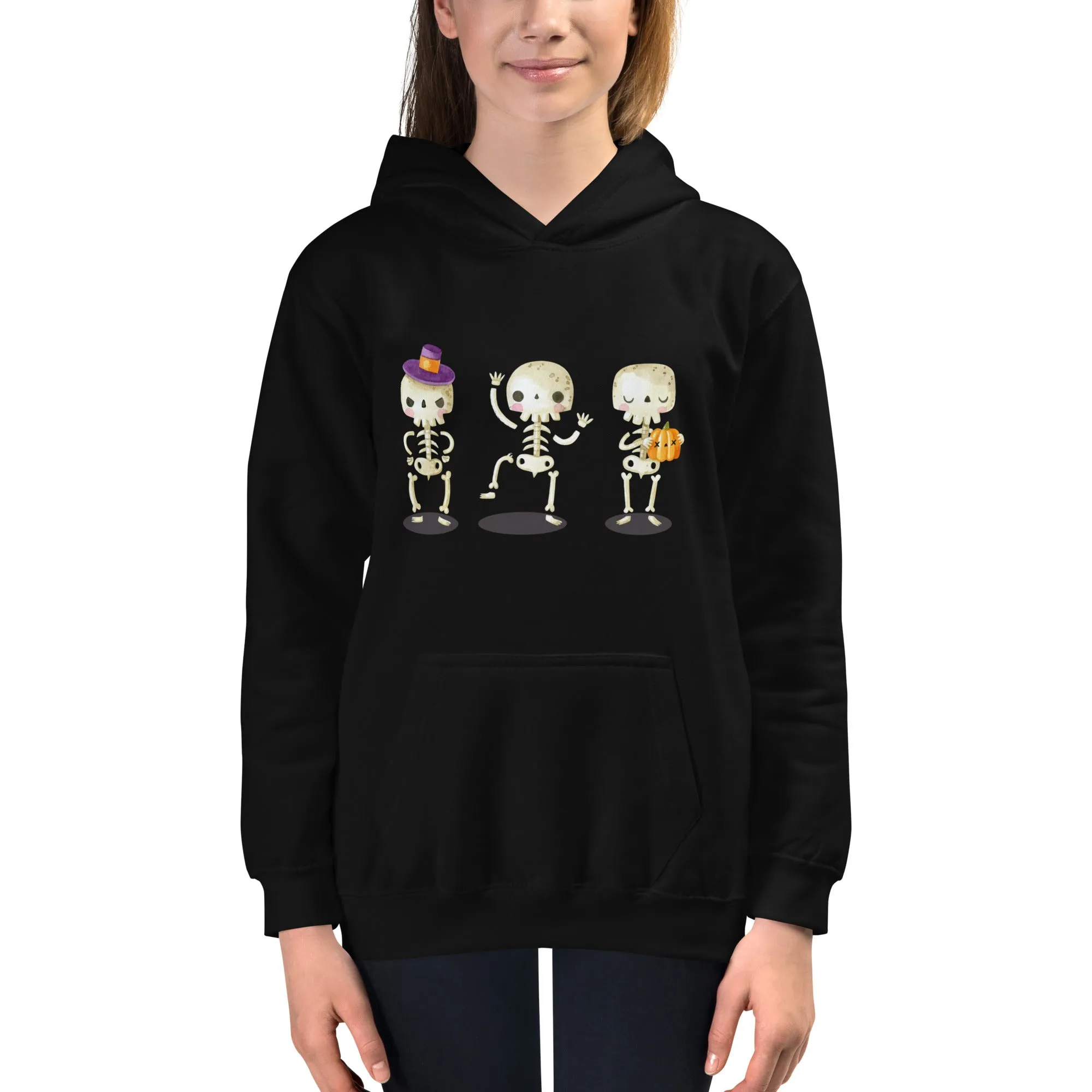 Felpa con cappuccio unisex per bambini con scheletri di Halloween
