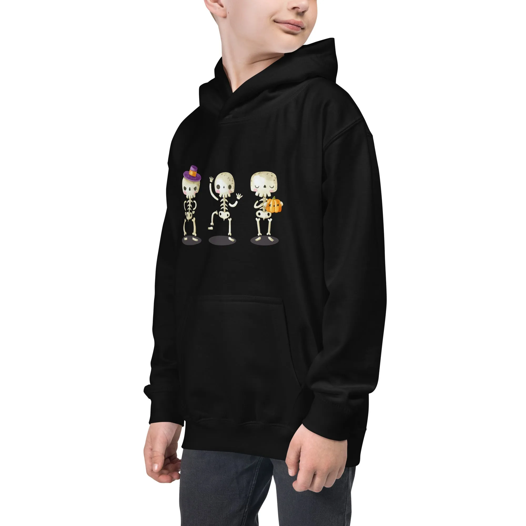 Felpa con cappuccio unisex per bambini con scheletri di Halloween