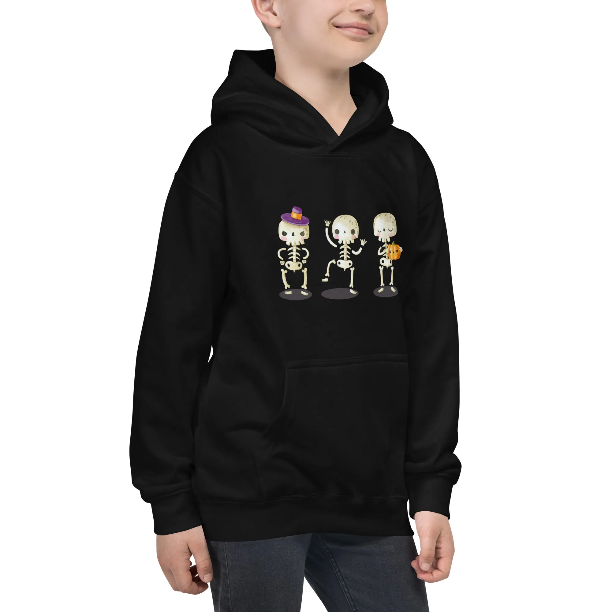 Felpa con cappuccio unisex per bambini con scheletri di Halloween