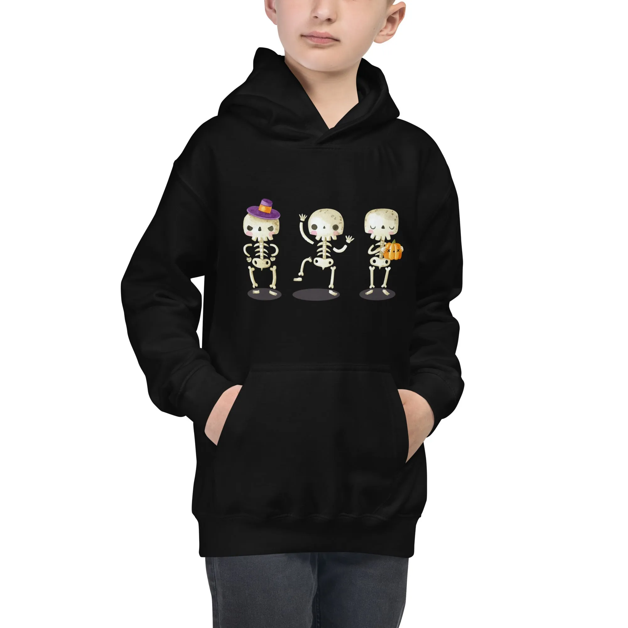 Felpa con cappuccio unisex per bambini con scheletri di Halloween