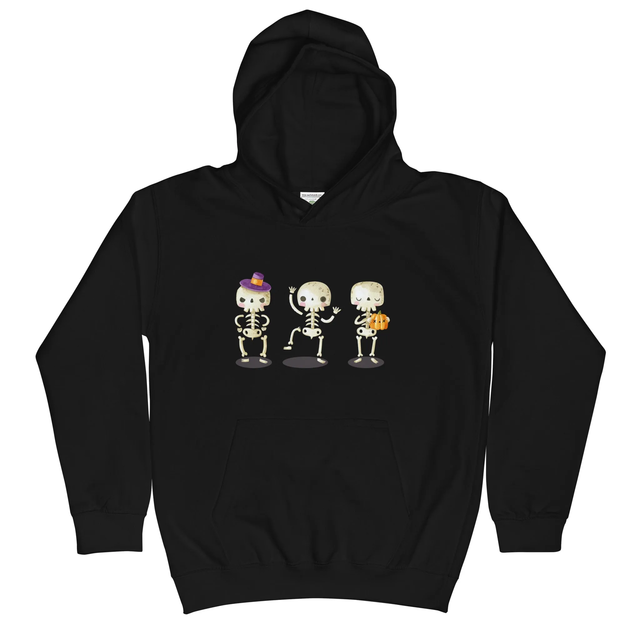 Felpa con cappuccio unisex per bambini con scheletri di Halloween