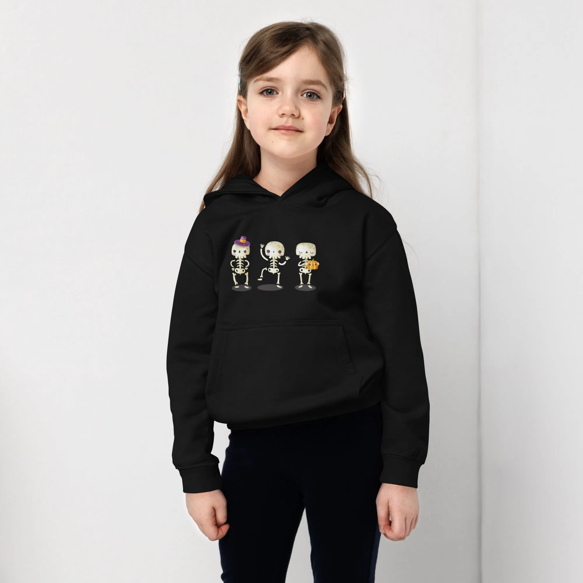Felpa con cappuccio unisex per bambini con scheletri di Halloween