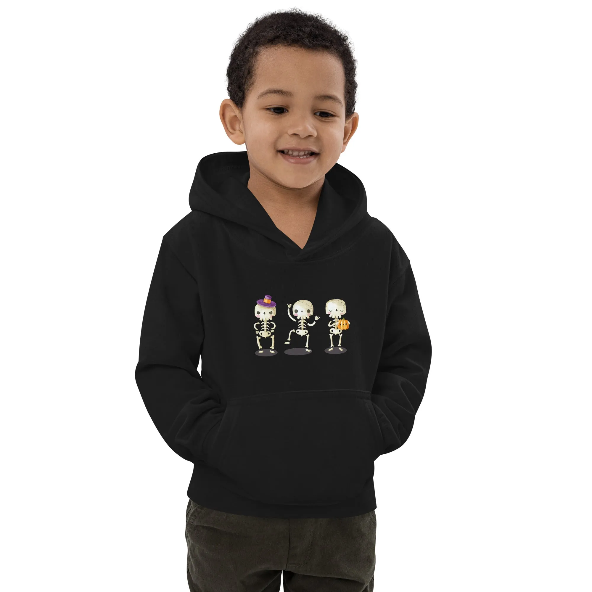 Felpa con cappuccio unisex per bambini con scheletri di Halloween