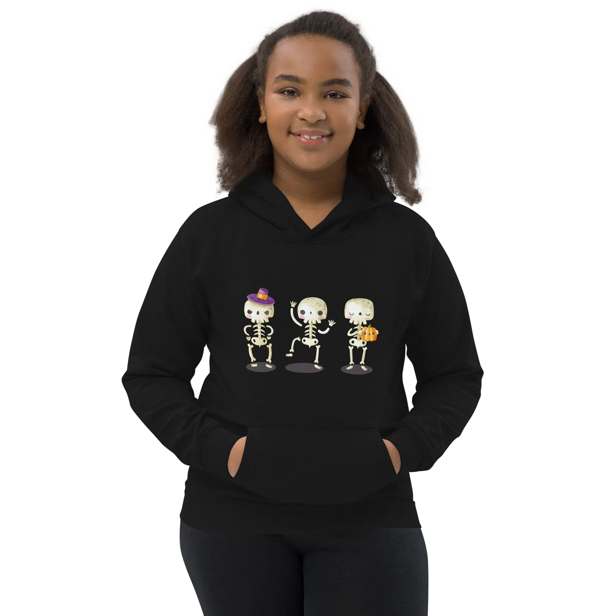 Felpa con cappuccio unisex per bambini con scheletri di Halloween