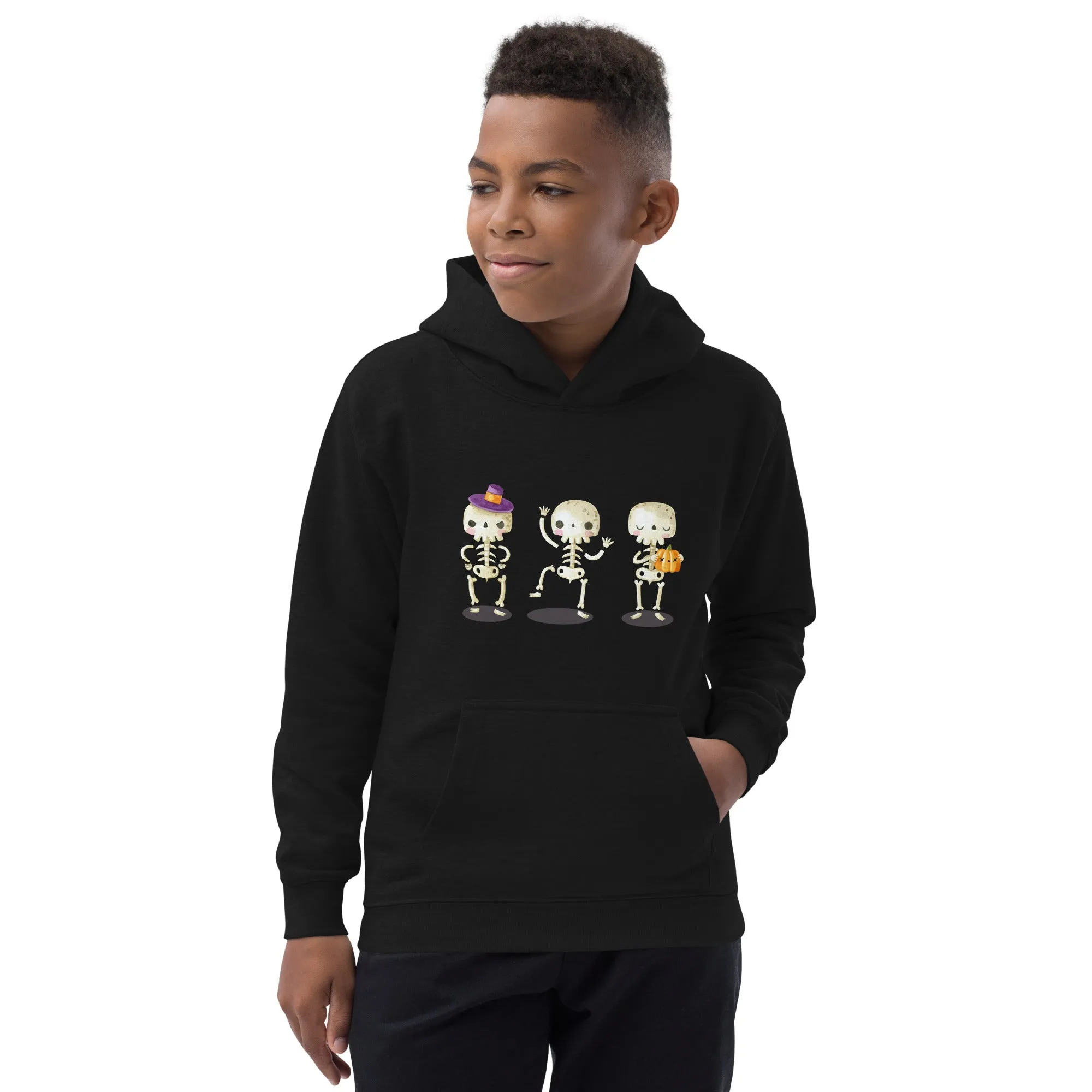 Felpa con cappuccio unisex per bambini con scheletri di Halloween