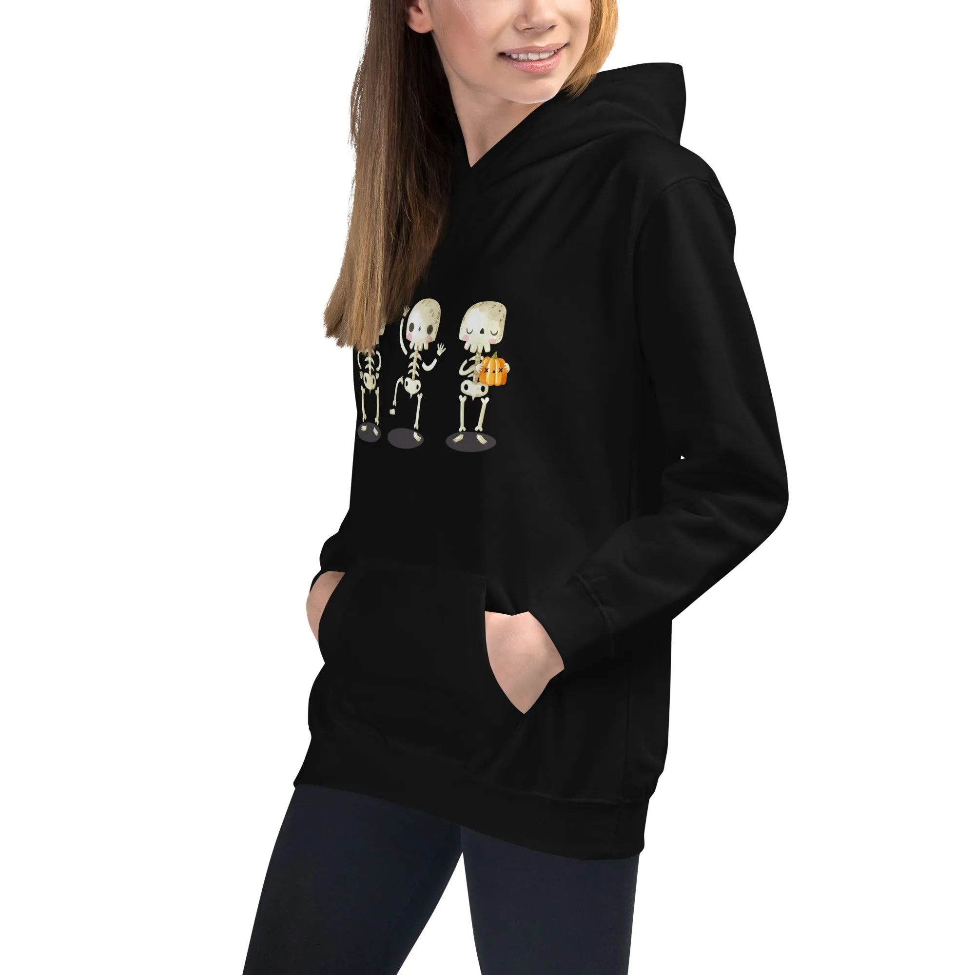 Felpa con cappuccio unisex per bambini con scheletri di Halloween