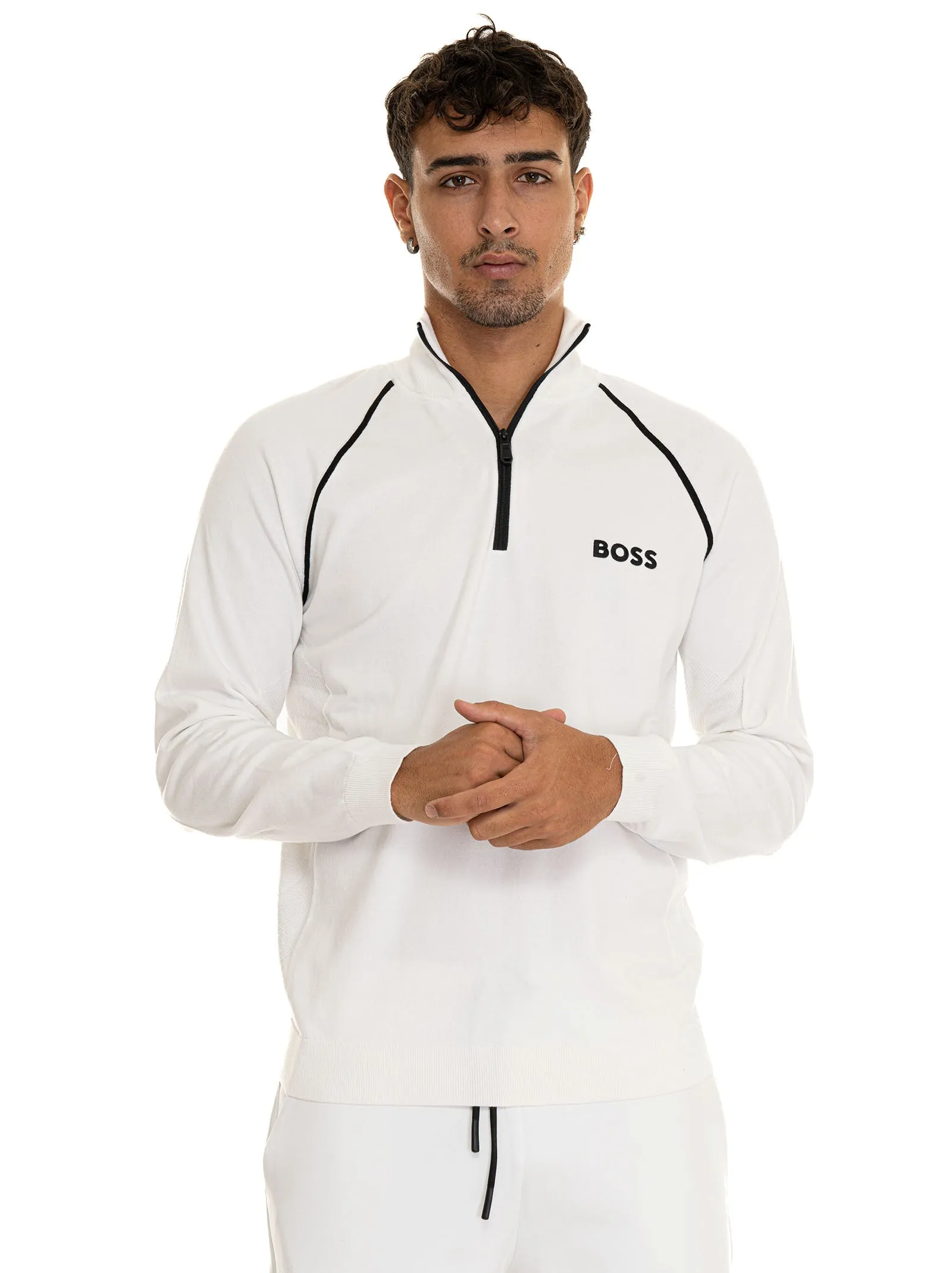 Half-Zip White BOSS Men's Sweatshirt