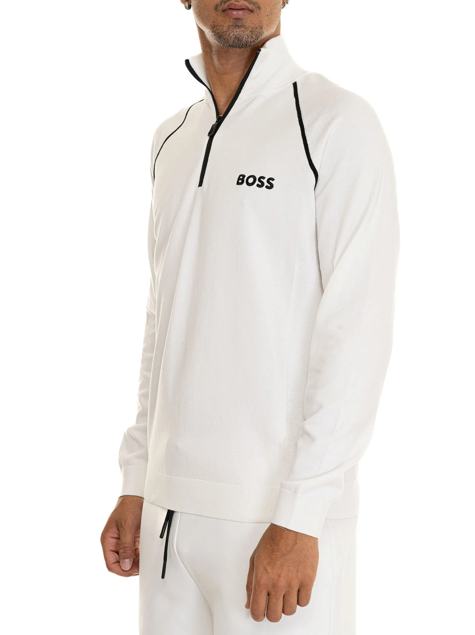 Half-Zip White BOSS Men's Sweatshirt