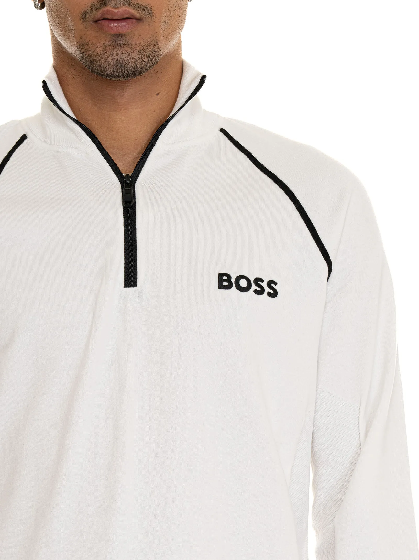 Half-Zip White BOSS Men's Sweatshirt
