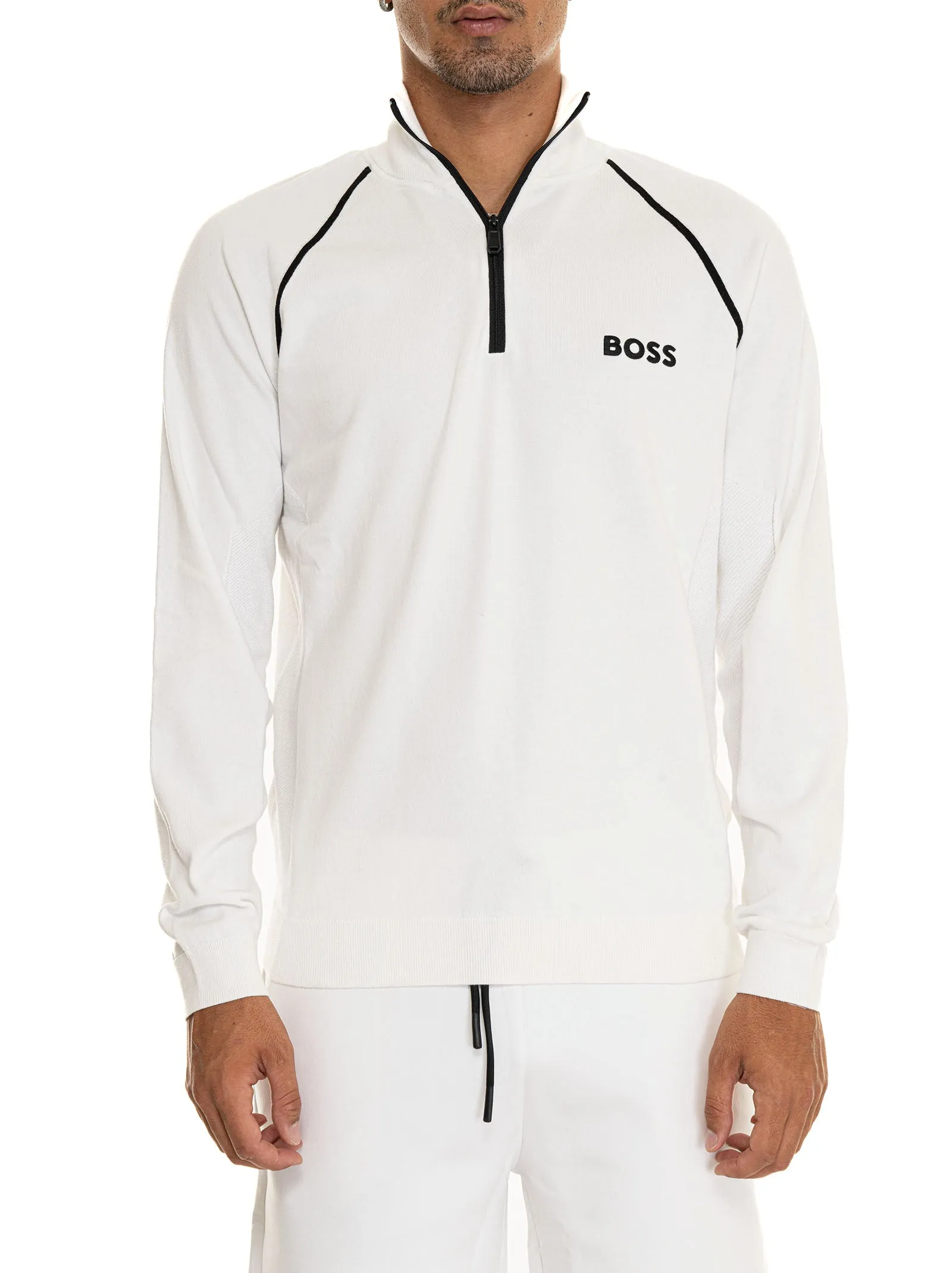 Half-Zip White BOSS Men's Sweatshirt
