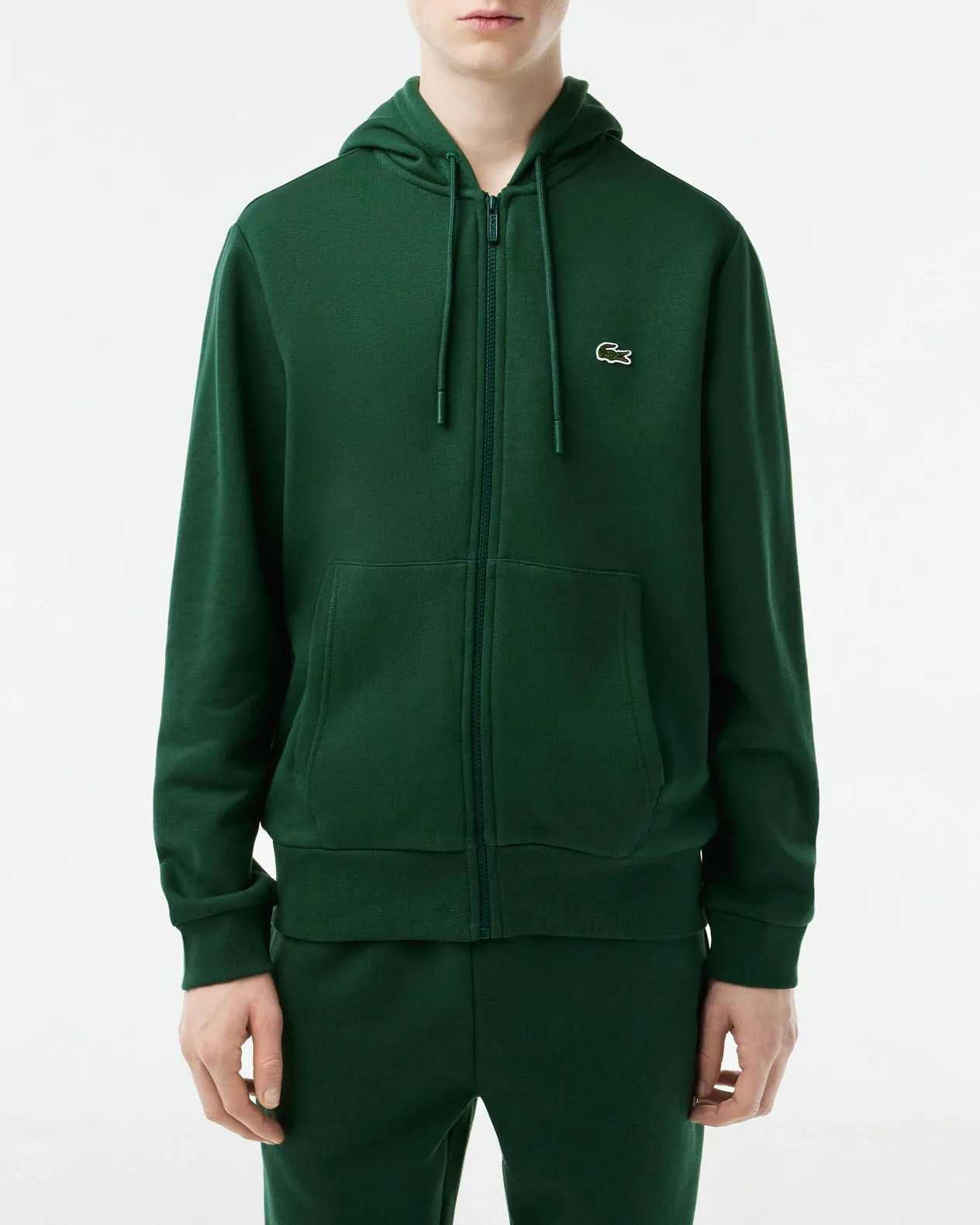 Felpa verde con cappuccio e chiusura zip con logo ricamato sul petto