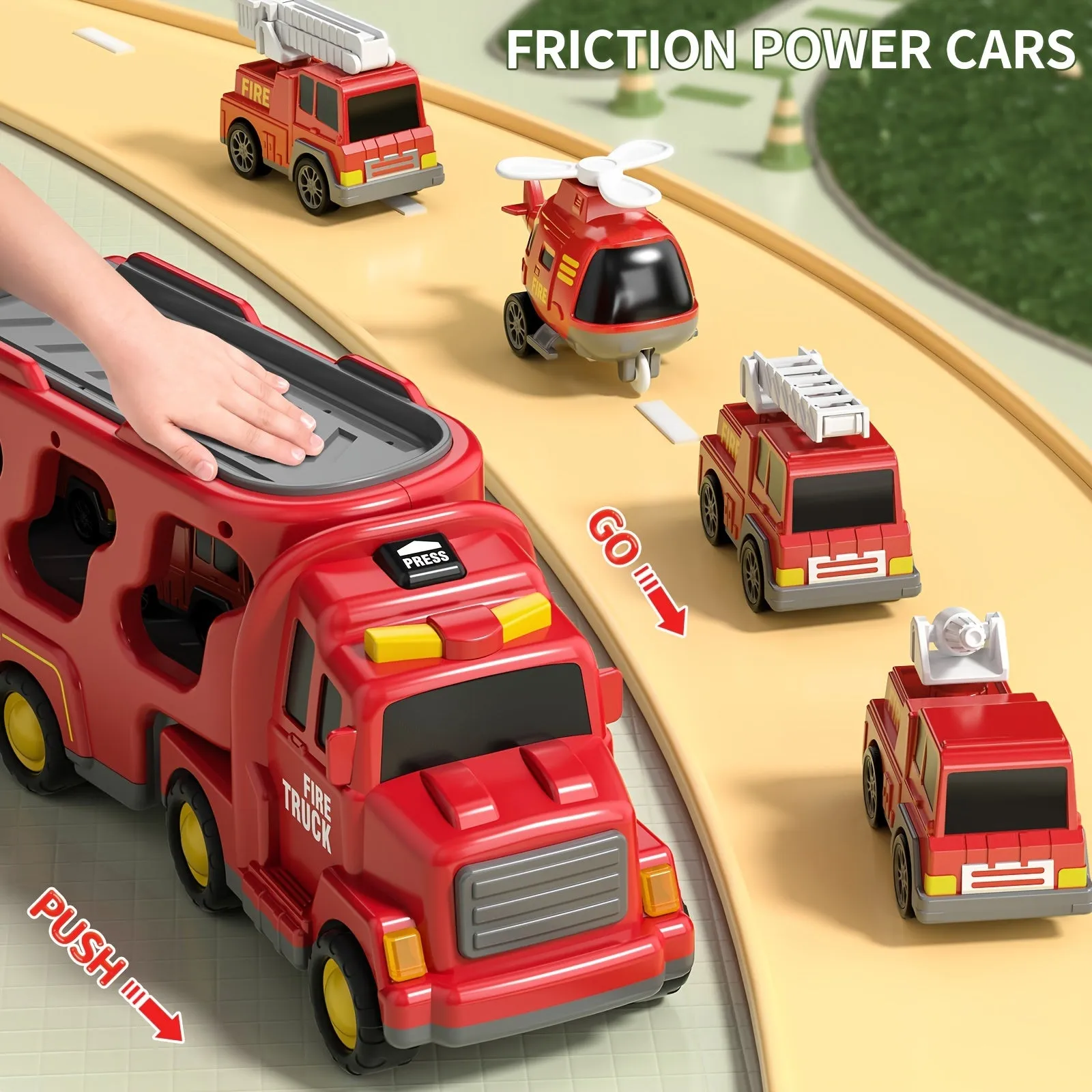 Fire Engine Toys for Toddlers - 5-In-1 Carrier Truck Transport Cars, Firefighter Vehicles for Boys and Girls