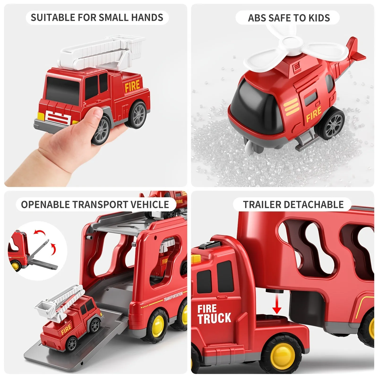 Fire Engine Toys for Toddlers - 5-In-1 Carrier Truck Transport Cars, Firefighter Vehicles for Boys and Girls