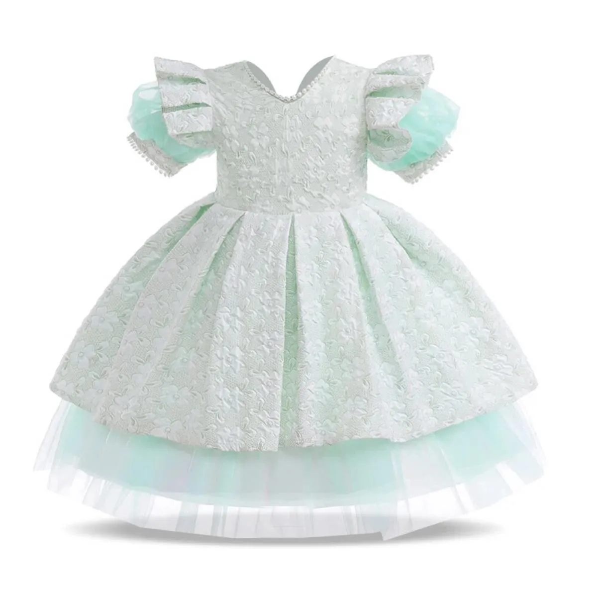 Flower Girls Princess V-Neck Tutu Embroidered Wedding Party Dress for Children Christmas Party Dresses for Kids.