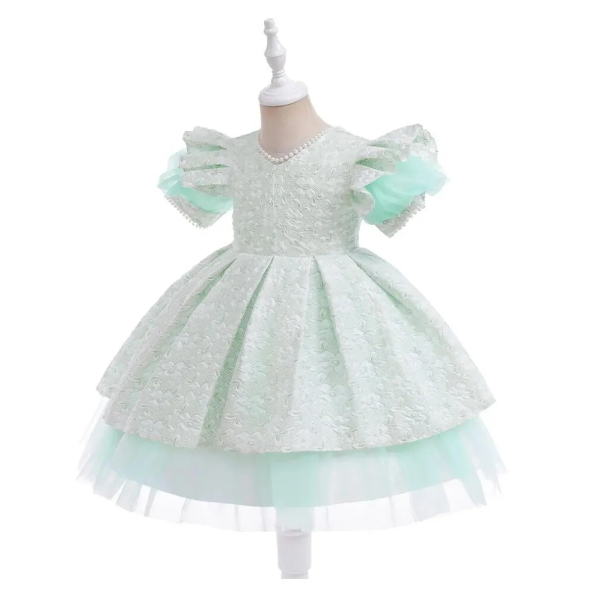 Flower Girls Princess V-Neck Tutu Embroidered Wedding Party Dress for Children Christmas Party Dresses for Kids.