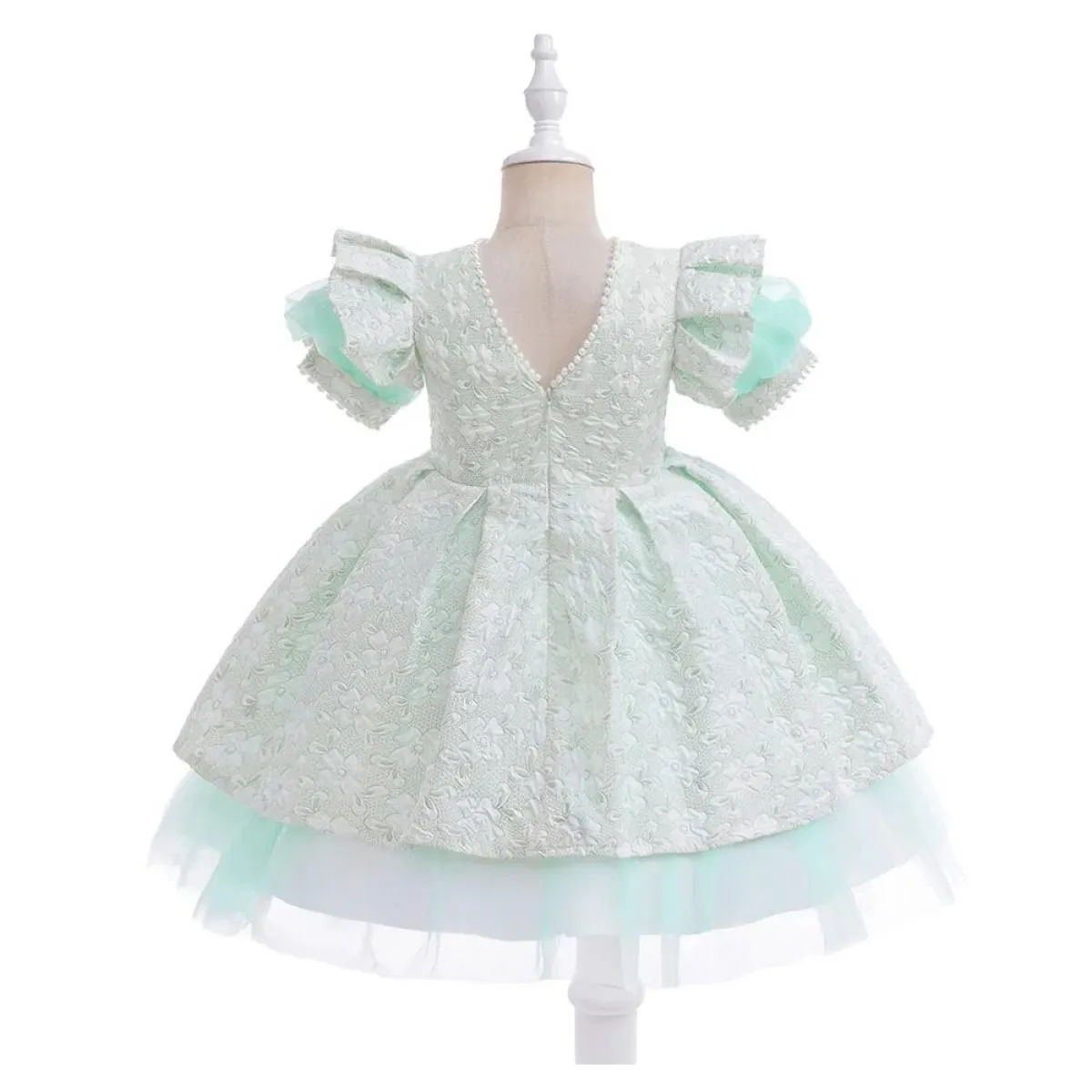 Flower Girls Princess V-Neck Tutu Embroidered Wedding Party Dress for Children Christmas Party Dresses for Kids.