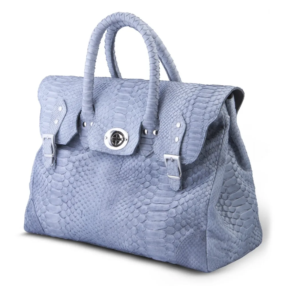 Garage par Reveil - Week End Bag - Borsa in Pitone - Azzurra - Handmade in Italy - Accessorio di Alta Qualità Luxury