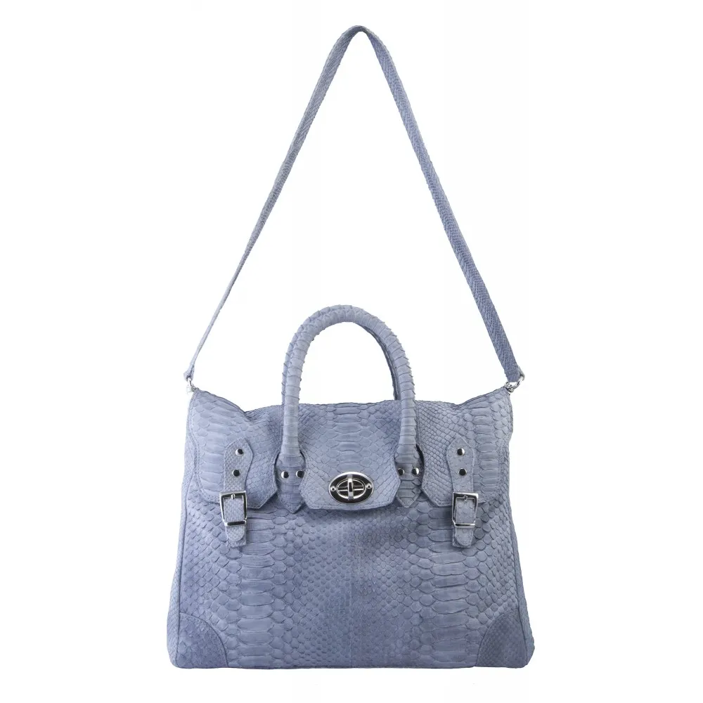 Garage par Reveil - Week End Bag - Borsa in Pitone - Azzurra - Handmade in Italy - Accessorio di Alta Qualità Luxury