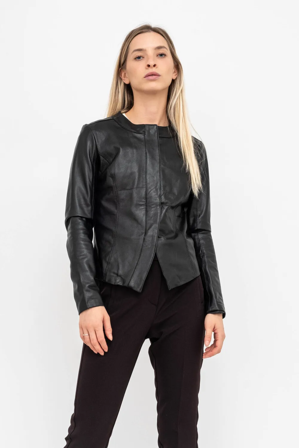 GIACCA PELLE GIROCOLLO BOTTONI ZIP