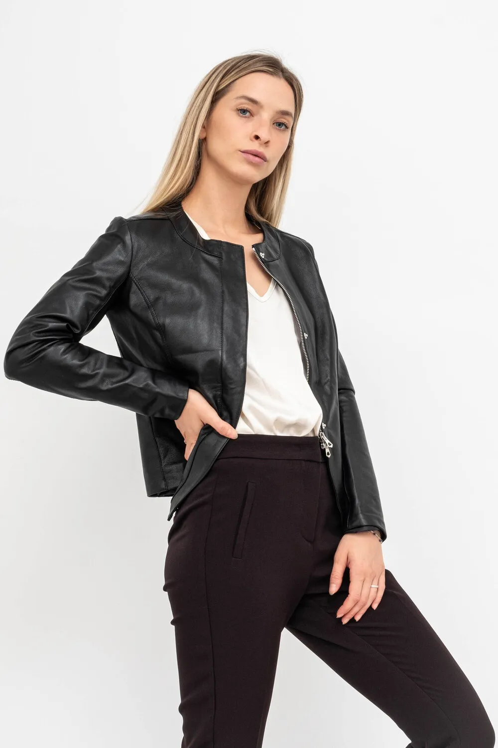 GIACCA PELLE GIROCOLLO BOTTONI ZIP